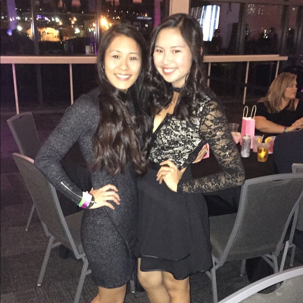 Sequin black lace dress.